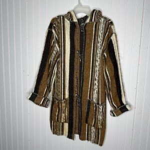 1970’s Vintage Boho Hooded Wool Long Cardigan Coat with Coogi Vibes size XS/S